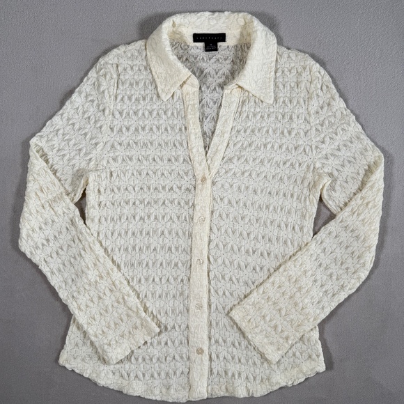 Sactuary Top Womens X Large Ivory Dreamgirl Lace Long Sleeve Button Up - Picture 2 of 11